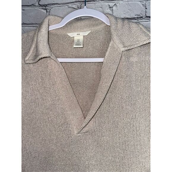H&M KNIT TOP WITH COLLAR WOMEN’S MEDIUM CREAM/TAN/BEIGE - Picture 4 of 9